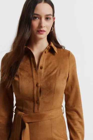 Vestido corto camisero antelina