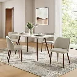 TerraSafe Dining Chairs Set of 4, Upholstered Kitchen Dining Room Chair Set Morden Accent Side Dinner Chair with Curved Padded Back Wood Legs for Restaurant/Cafe, Beige