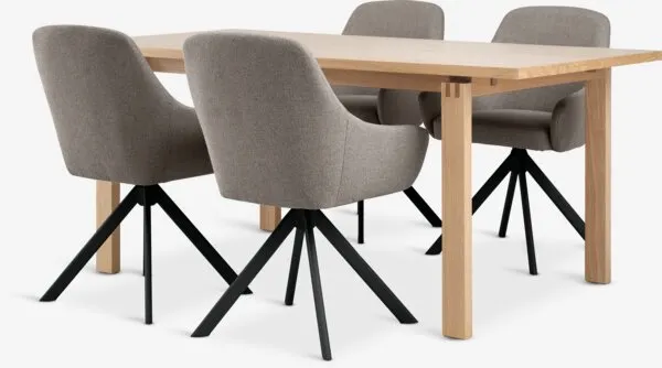 MEJLSKOV + ROSTRUP MEJLSKOV L180 naturel eik + 4 ROSTRUP stoelen zand/zwart