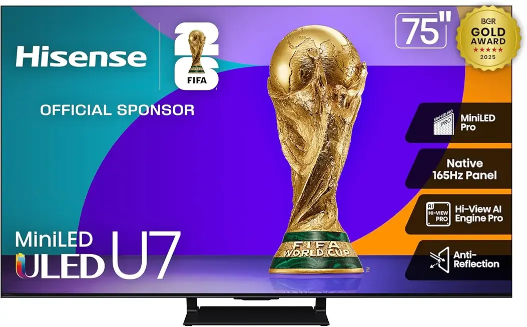 75" U7 Mini-LED ULED 4K UHD Best Premium Gaming Google Smart TV (75U75QG, 2025 Model) - QLED, Native 165Hz, VRR 288, Up to 3000 Nits, HDR10+, Dolby Vision IQ · Atmos, IMAX Enhanced, 2.1.2 Ch