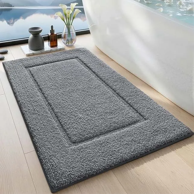 DEXI Bath Mat 36x24, Absorbent and Non Slip Bathroom Rugs, Grey | Soft Plush Microfiber Bathmat, Machine Washable & Quick Dry, Rubber Back Rug for Shower, Tub, Sink