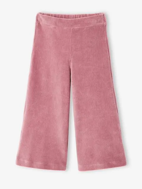 Pantalon fille large en velours - mauve