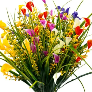 10 Manojos de Flores Artificiales de Calas y Eucalipto, Ramo de Flores Artificiales de Plástico, Resistentes a los Rayos UV