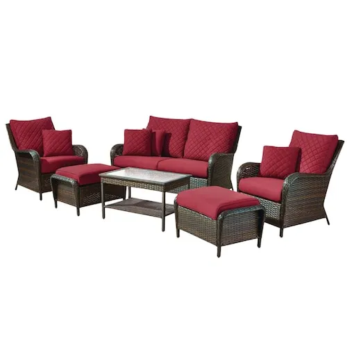 Jordan 6PC All-Weather Wicker Patio Conversation Set - Red