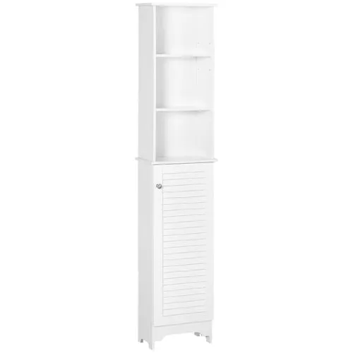 65-inch H Bathroom Cabinet Cupboard Shelving Storage Unit with Door & 6 Shelves in White