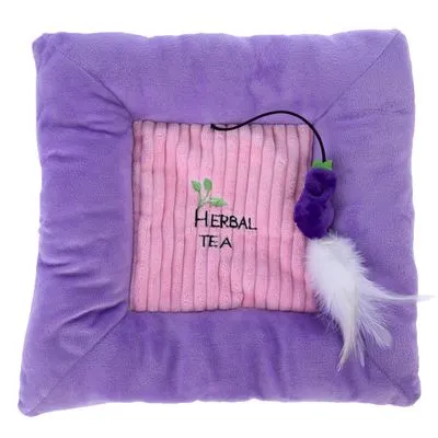 TIAKI Coussin moelleux aubergine avec herbe à chat