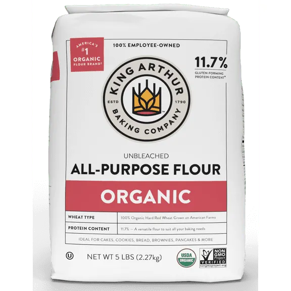 King Arthur Baking Company USDA Organic, Non-GMO Project Verified Unbleached All-Purpose Flour, 5 lb Bag