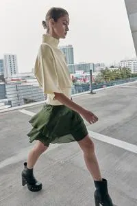 SATIN MINI SKIRT WITH RUFFLES