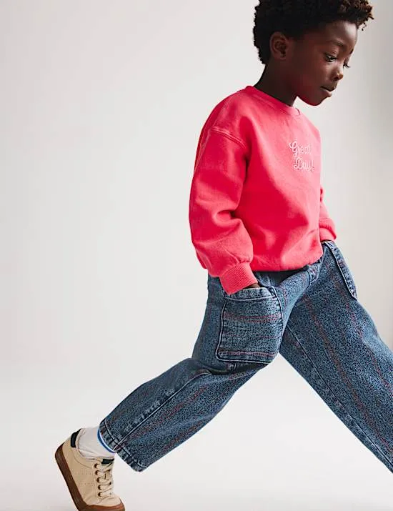 Bequeme Denimjeans aus reiner Baumwolle mit Streifen (2–8 Jahre)