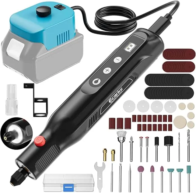 Ecarke Rotary Tool Kit Compatible with Makita 18V Battery, 25000RPM 5-Speed & 108 Accessories, Dog Nail Grinder with LED Light for Pet Grooming, DIY Crafts, Sanding, Engraving, Polishing, Tool Only