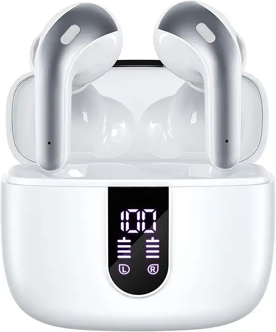 Bluetooth Headphones True Wireless Earbuds 60H Playback LED Power Display Earphones with Wireless Charging Case IPX5 Waterproof in-Ear Ear buds with Mic for TV Smart Phone Laptop Computer Sports