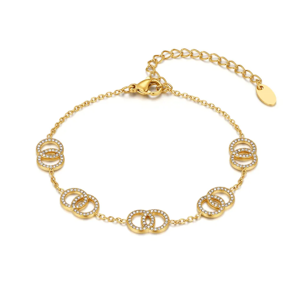Armband in edelstaal, schakels met zirkonia