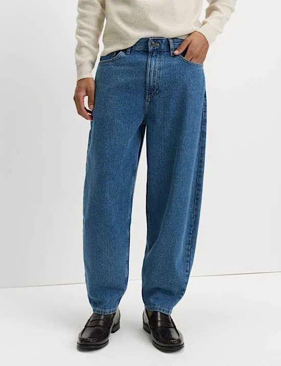 Steife Barrel Fit Jeans aus reiner Baumwolle