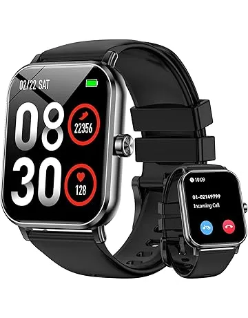 Smart Watch for Men Women, 1.85" HD Fitness Tracker with Bluetooth Calls, 5 ATM Waterproof, 130+ Sport Modes, 24/7 Heart Rate/Sleep Monitor, Pedometer, Calories, Smartwatch for Android iOS (Black)