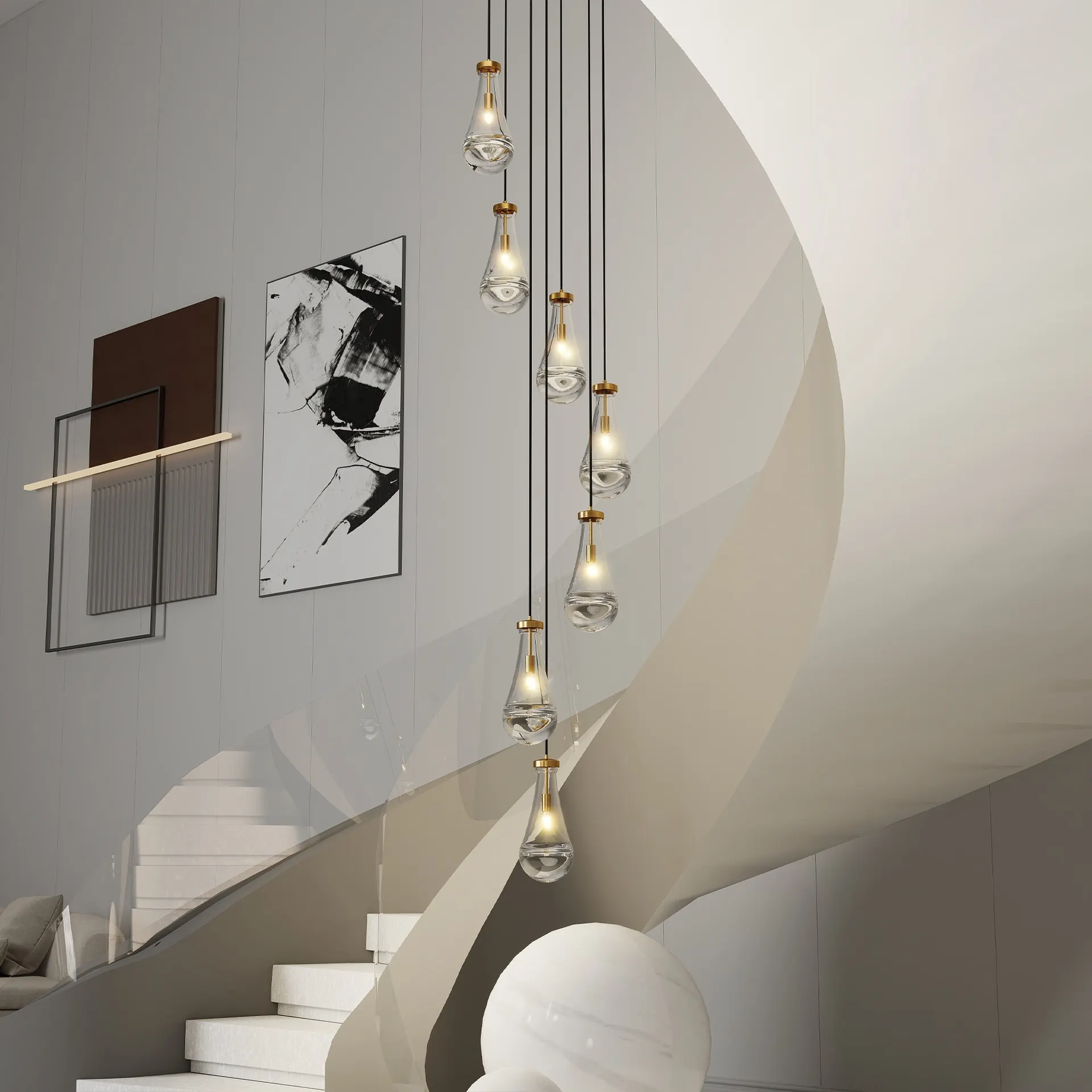 Huluwat 7 Light Dining Room Pendant Light Large Chandelier Adjustable Hanging Line Living Room Pendant Light Foyer Chandelier Stairwell Pendant Lights Bedroom