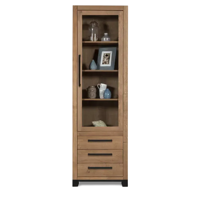 Vitrinekast Norfolk - 65 cm - Eiken Verweerd - 1 glasdeur, 3 laden
