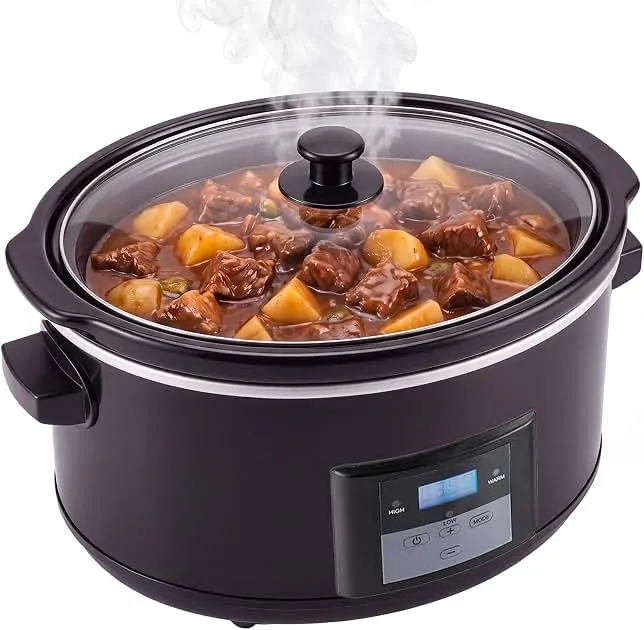 8.5 Qt Large Slow Cooker with Timer for 10+ People-Black | Oval,Program,Dishwasher Safe,Low High Warm 3 Heat Modes,Stainless Steel Cooker,Ceramic Pot,Large