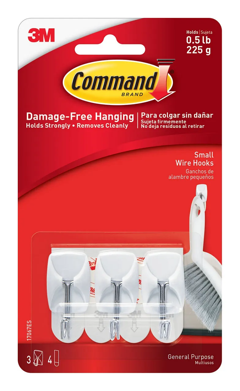 Command 3 Clear Small Wire Toggle Hooks and 4 Command Strips, Damage Free Hanging Hooks Wall Hangers for Hanging Home Decor, Holds up to 0.5 lb