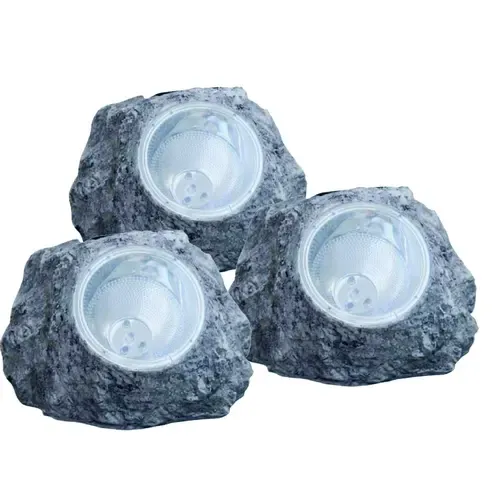 3er-Set LED-Solarleuchte - grau - Steinoptik