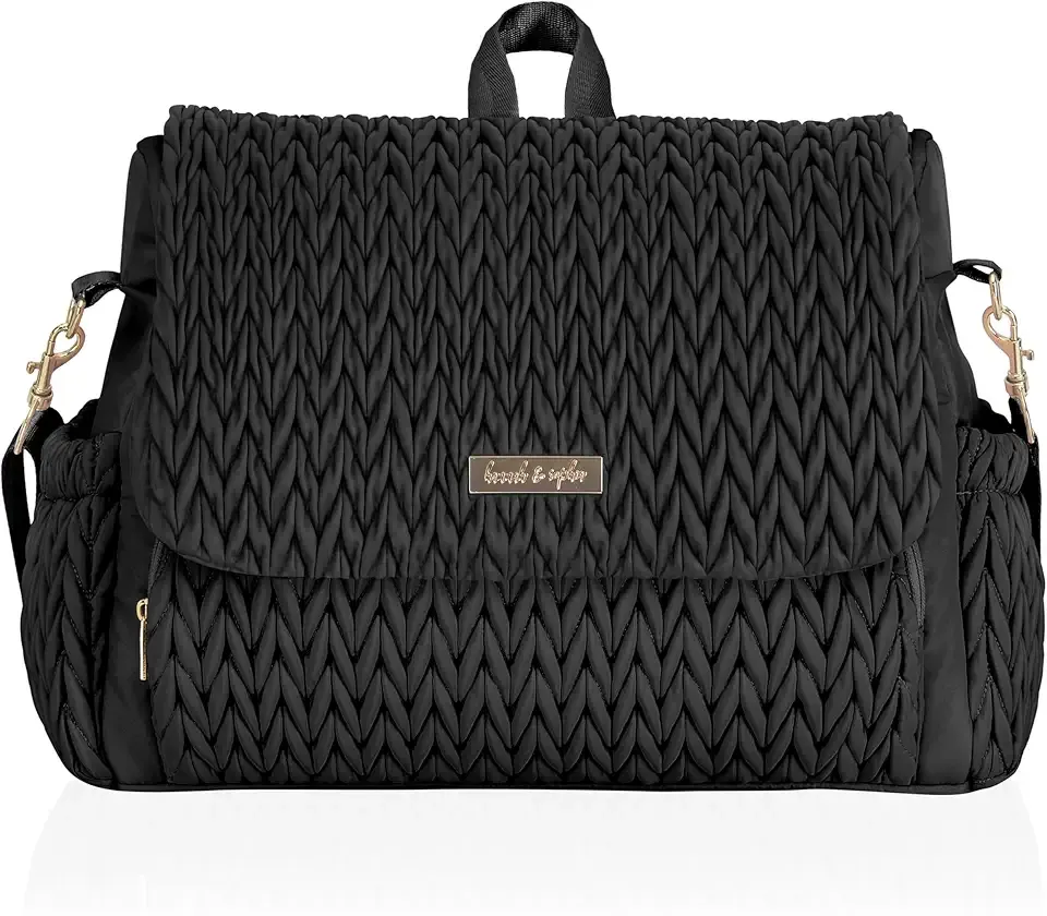 Hannah & Sophia Belle Convertible Baby Diaper Backpack & Bag in Black, Large Size, Dual Sided Water Resistant Changing Mat Included, Detachable Shoulder Straps, Easy To Use