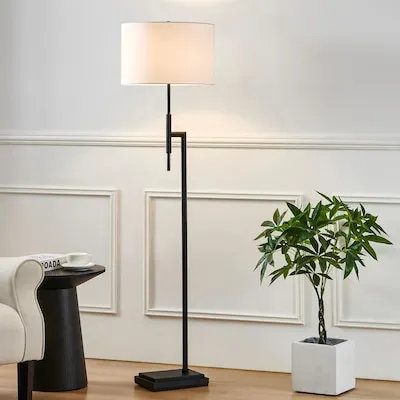 65-in Matte Black Standard Floor Lamp with Fabric Shade