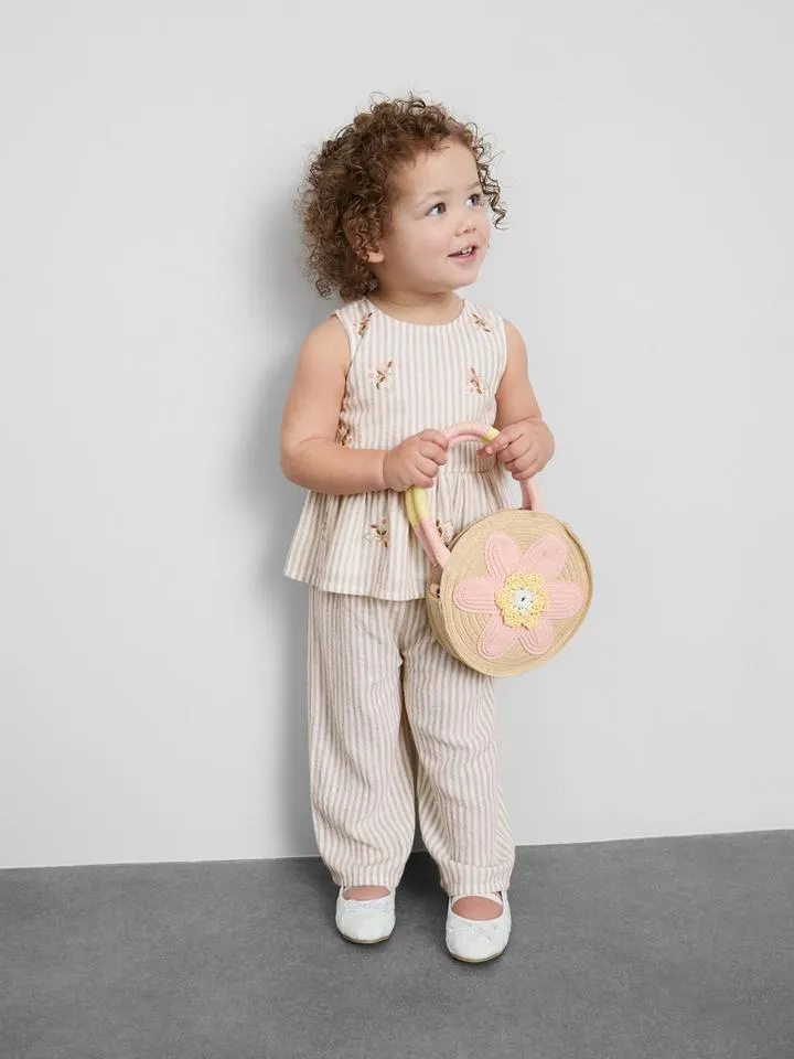 0-36 mois | Haut à basques et fleurs brodées et pantalon