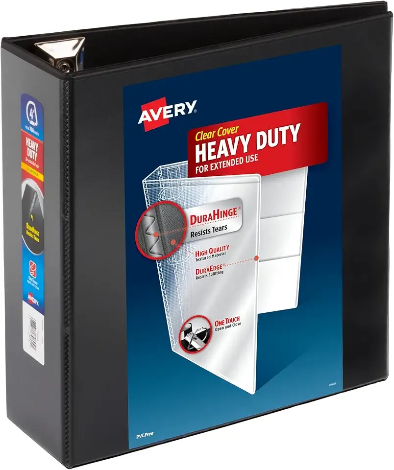 Avery Heavy-Duty 4 Inch Binders 3 Ring, View Binder, 4 Inch EZD Ring, Black, Sturdy (79604)
