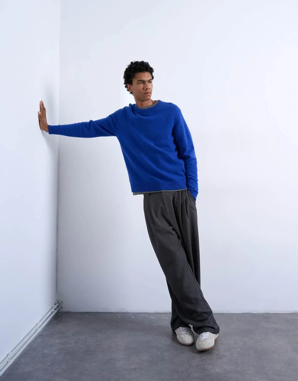 Topman regular fit knitted crew neck jumper with wool in cobalt blue