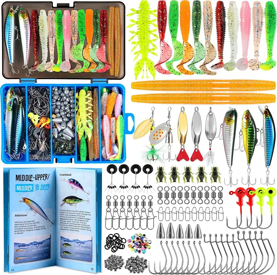 PLUSINNO Fishing Lures, 137Pcs Tackle Box with Tackle Included, Crankbaits, Spoon, Hooks, Weights & Other Accessories, Fishing Bait Lure Gear Kit Gift for Men Bass Freshwater