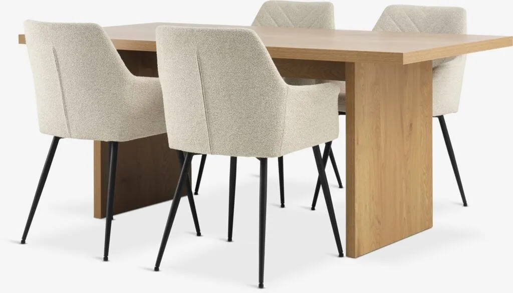 MUNKEBY Tavolo L180 cm rovere caldo + 4 PURHUS avorio/nero