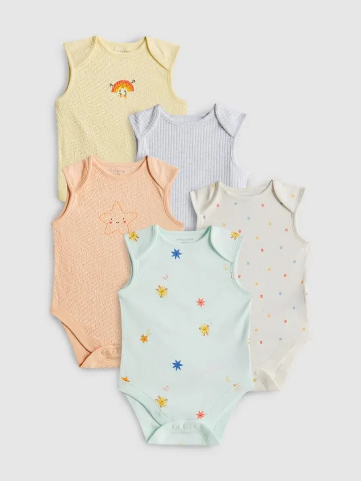 0–36 mois | Lot de 5 bodys sans manches