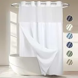 River Dream Heavyweight No Hooks Required Dotted Waffle Weave Shower Curtain with Snap in Liner，Bathroom Curtains Shower Set - 71W x 74H,Hotel Grade,Spa Like Bath Curtain,White