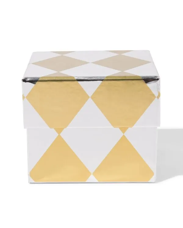 cadeaudoos 11x11x9cm ruiten goud-zilver