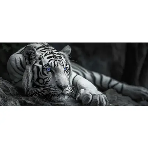 Keilrahmenbild TIGER MIT BLAUEN AUGEN - schwarz-weiß - 140x60 cm