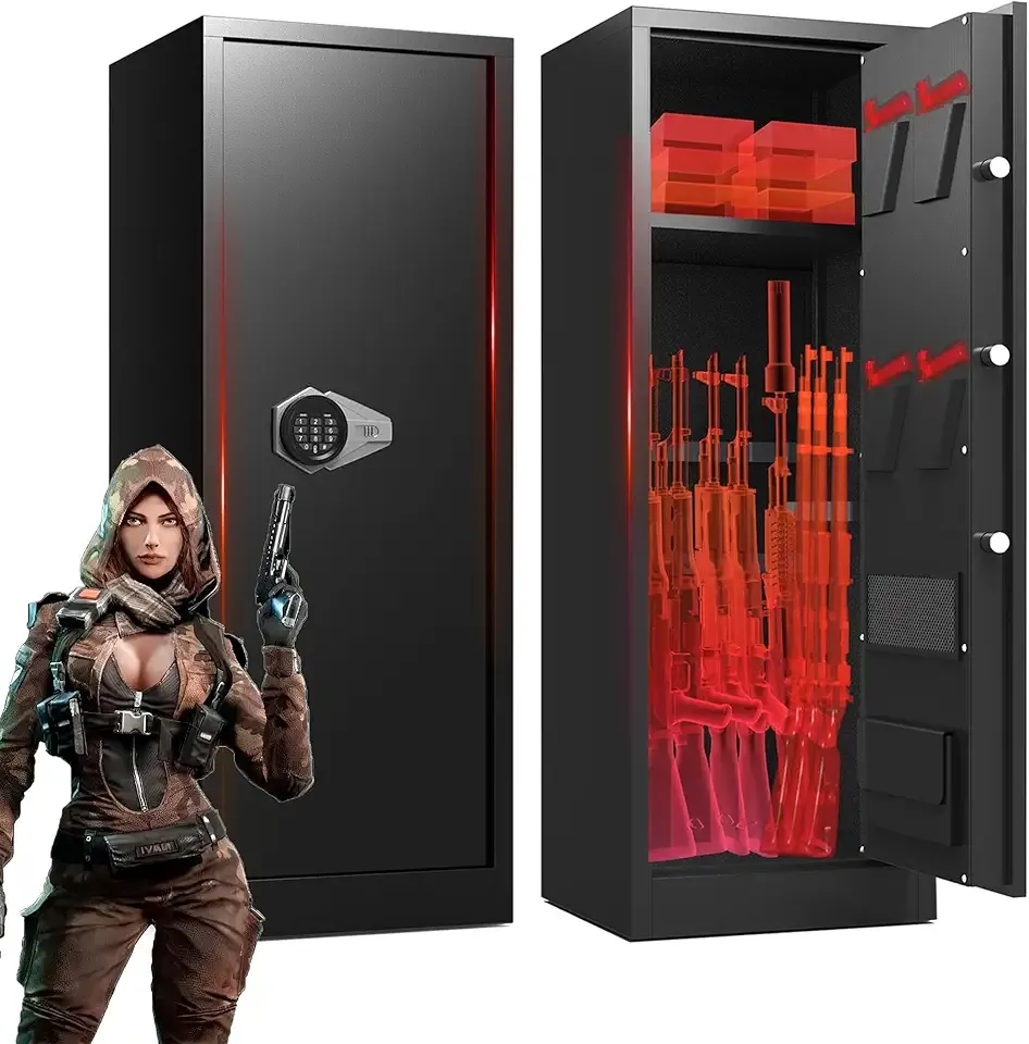 10-14 Gun Cabinet,Large Gun Safe for Rifles and Pistols,Shotgun Safe,Gun Safes for Rifle and Password Lock,Gun Cabinet for Home with Adjustable Shelves with Dual Alarm & Mute Mode