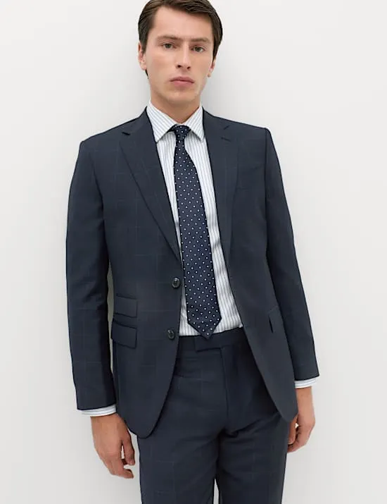2 Piece Regular Fit Pure Wool Checked Suit