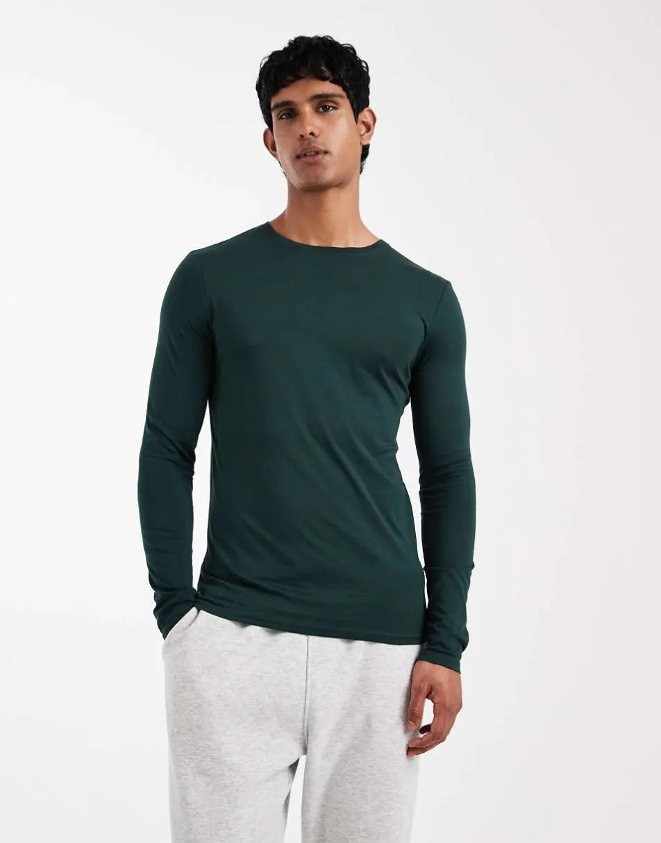 ASOS DESIGN Premium SUPIMA® Cotton long sleeve muscle fit t-shirt in dark green