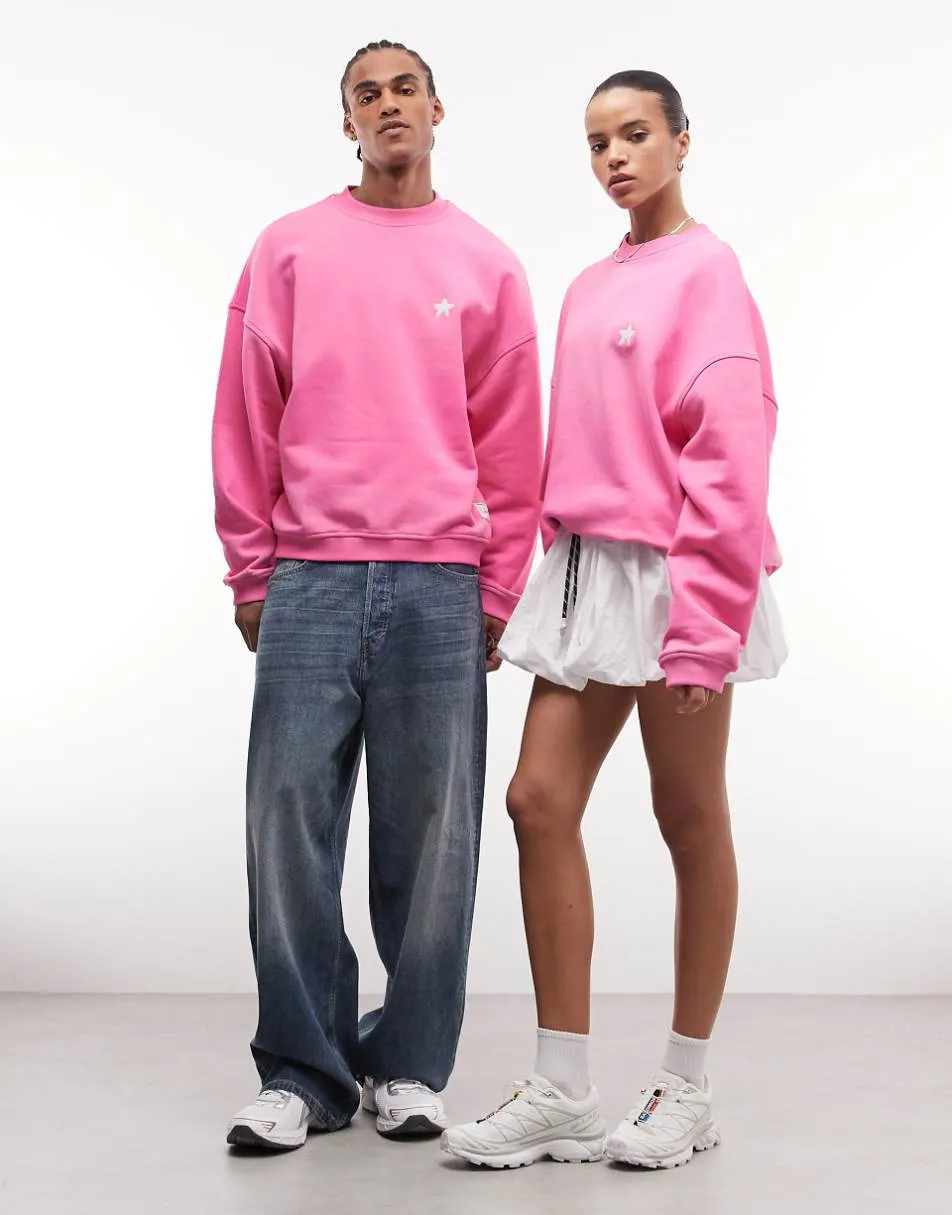 COLLUSION Unisex washed pink boxy sweatshirt with embroidery