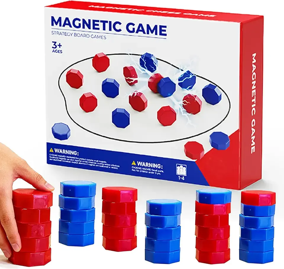 Magnetic Chess Game with String & 32 Stones，Board Games for 2 Player Games for Kids & Adults, for Family & Party & Travel (red)