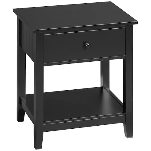 Nightstand, Side Table with Drawer and Storage Shelf