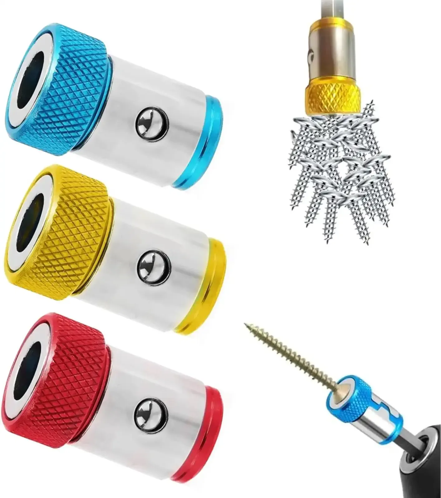 Universal Screwdriver Head Magnetic Ring, Magnetizer Screw Removable for Hex Screwdriver and Power Bits, Magnetic Screwdriver Bit Head, Multipack Magnetic Screw Ring Holders Household Tool (Mix)