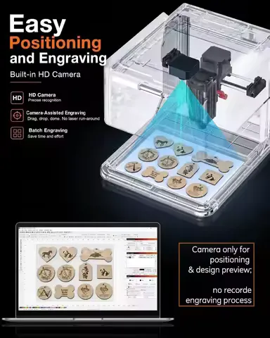 Carverall A1 Pro 5W Desktop Laser Engraver with Camera, AI, App Control, Beginner Lazer Engraving Machine for Wood Coated Metal Leather Dog Tag Paper Glass Food 5000mW Class 1