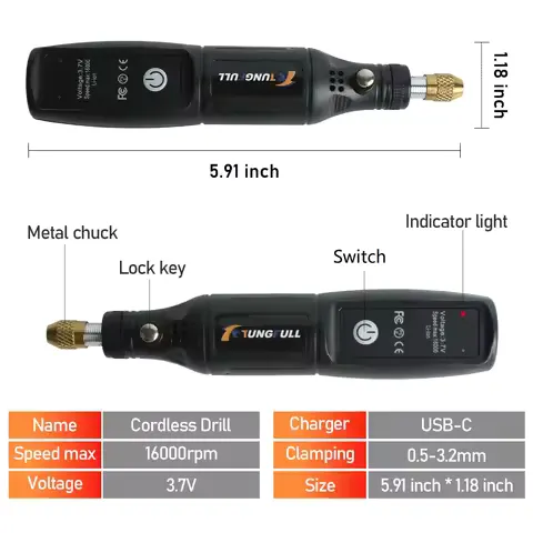 TUNGFULL Cordless Mini Rotary Tool Kit USB Rechargeable Grinder Pen Set For DIY Polishing Drilling Carving Craft Work