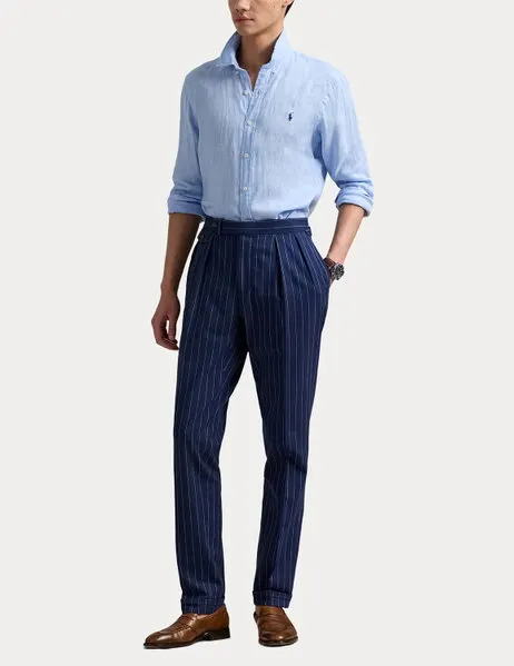 Slim Fit Linen Shirt Office Blue
