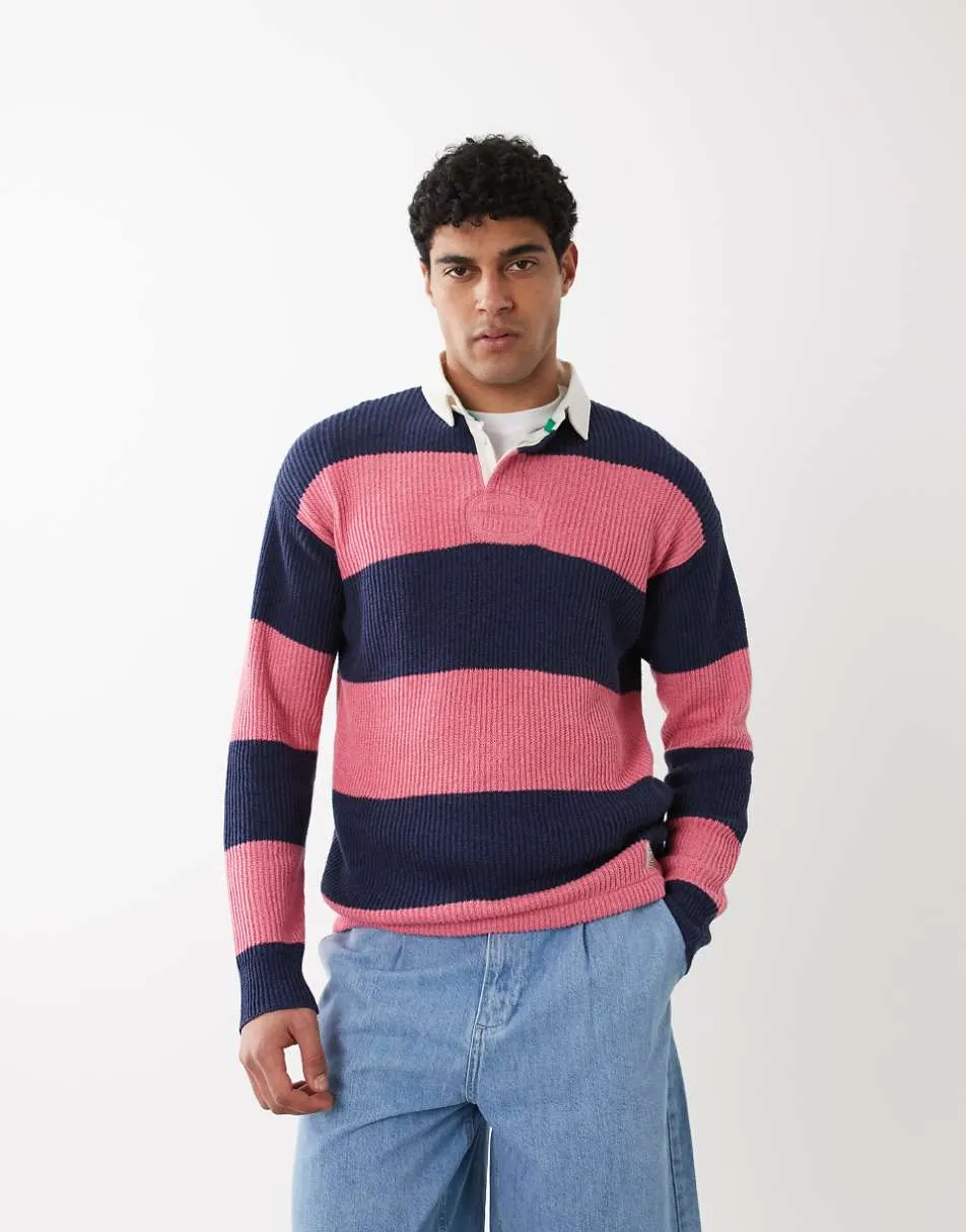 Polo Ralph Lauren icon logo rugby jumper navy and pink