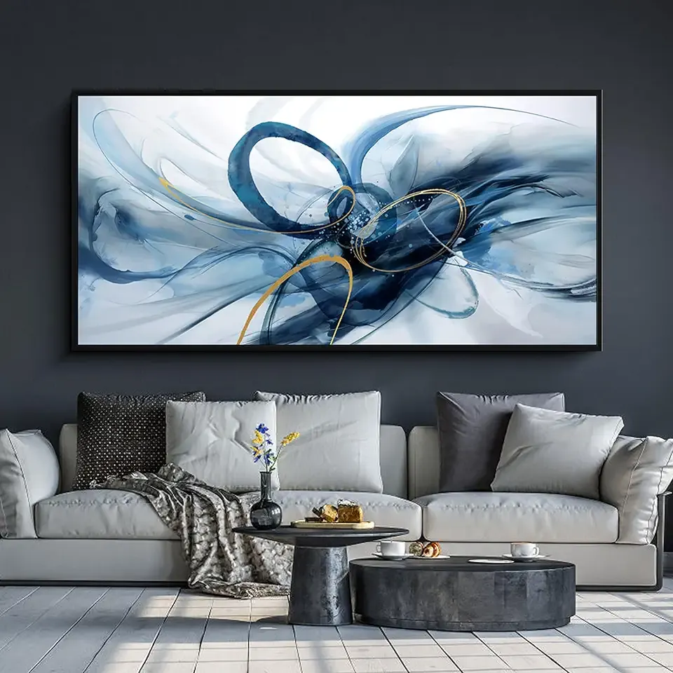 XLSJERST Large Wall Art - Blue and White Picture for Living Room Modern Abstract Canvas Wall Decor Artwork for Office Bedroom Home Decoration