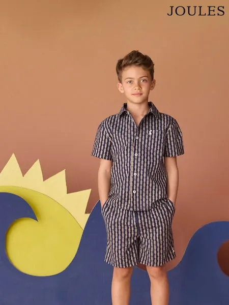 Joules Boys' Sonny Navy Blue Printed Woven Shirt