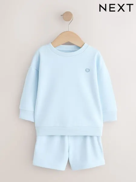 Light Blue Single Plain Crew Neck Sweatshirt and Shorts Set (3mths-7yrs)