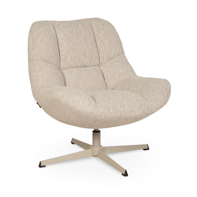 Draaifauteuil James - stof Lodge Linen - blokpatroon - poot wit