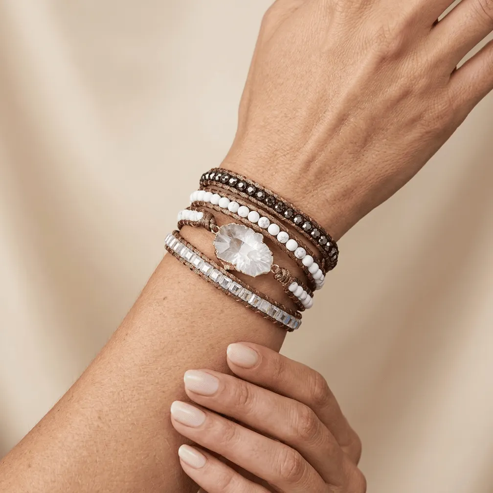 Wikkelarmband in high fashion, natuursteen en kralen